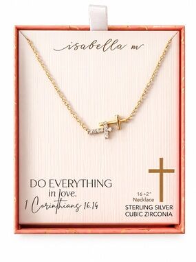 Isabella M Gold Double Cross Necklace with Cubic Zirconia